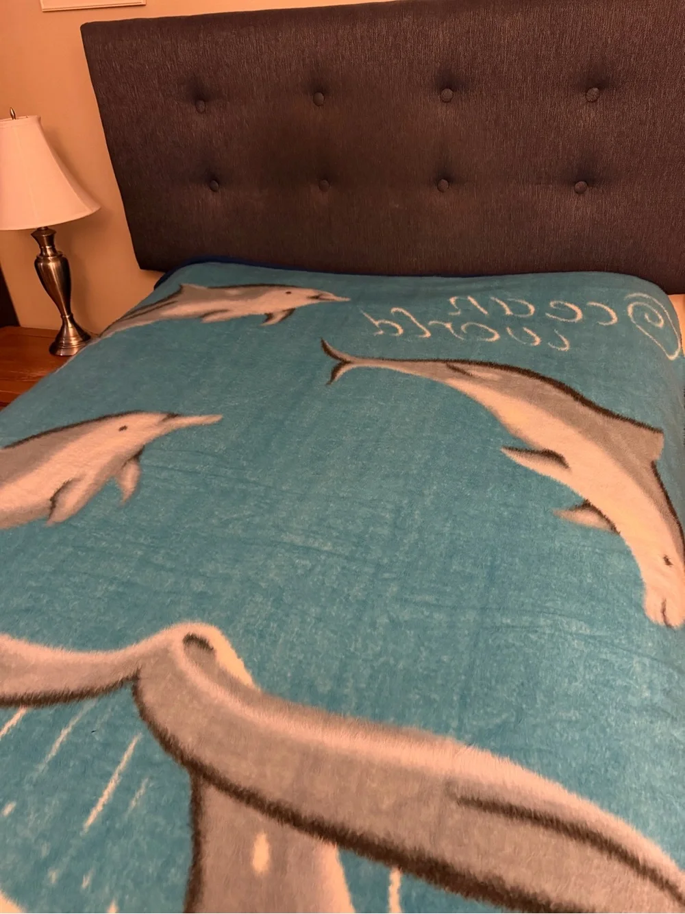 Ocean World Reversible Plush Dolphin Blanket – Blue Marine Throw Blanket